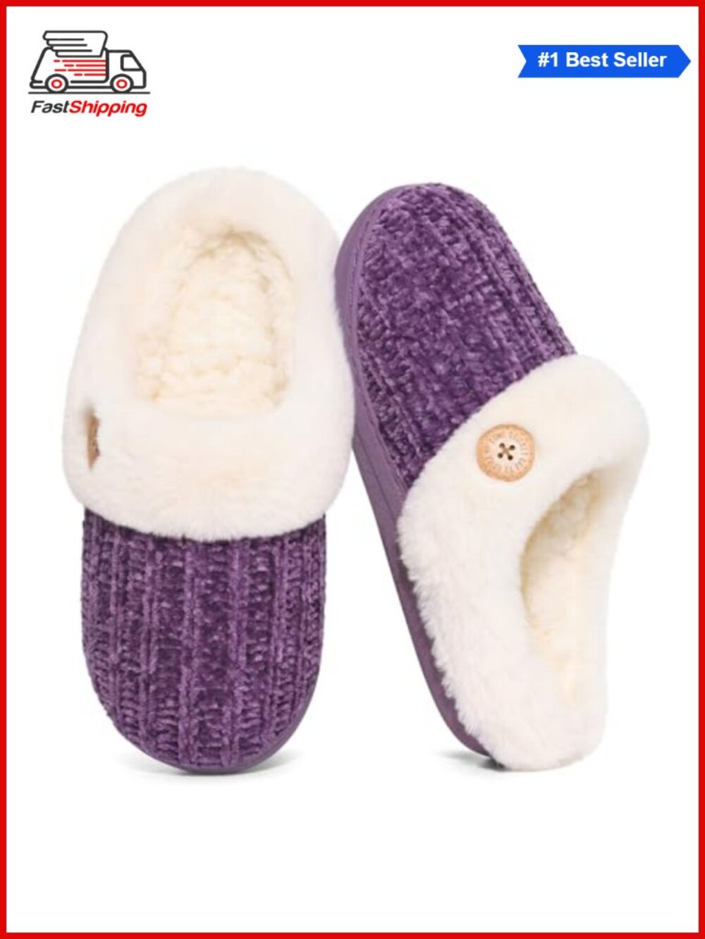 ✨Evshine Chenille Knit Fuzzy Slippers Memory Foam Warm House Shoes